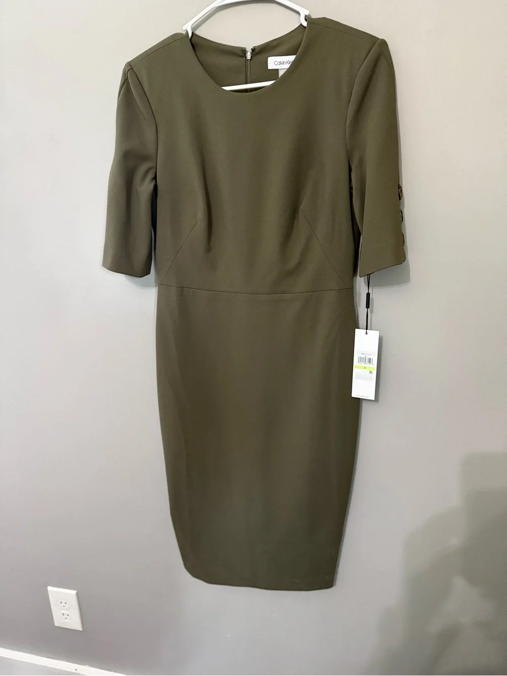 Calvin Klein Olive Green Midi Sheath Dress